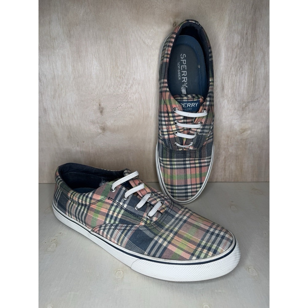 Sz 11.5 Sperry Plaid Canvas Sneakers Lace Up Casual‎ Shoes Men